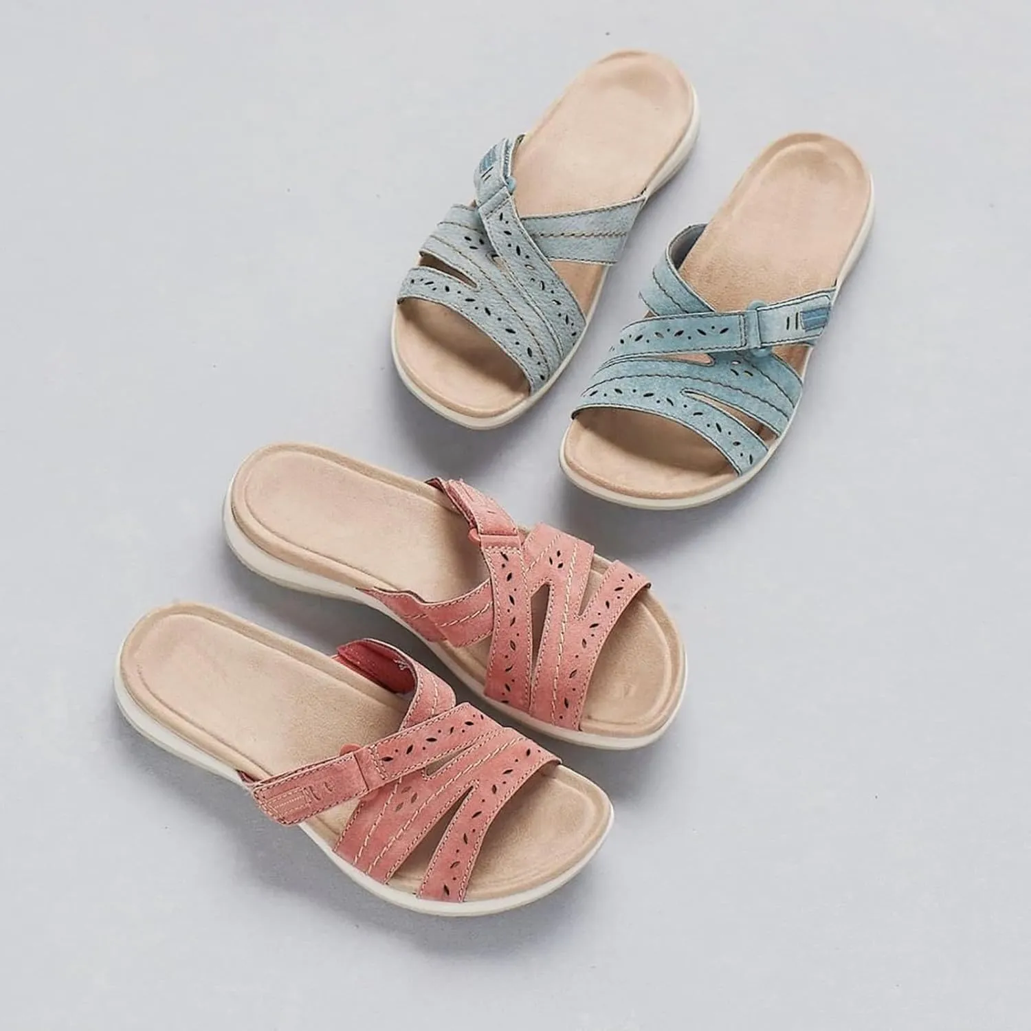 AMDBEL Orthopedic Sandals for Women Lightweight Casual Summer Slip On Slippers Comfortable Arch Support Sandals Shoes