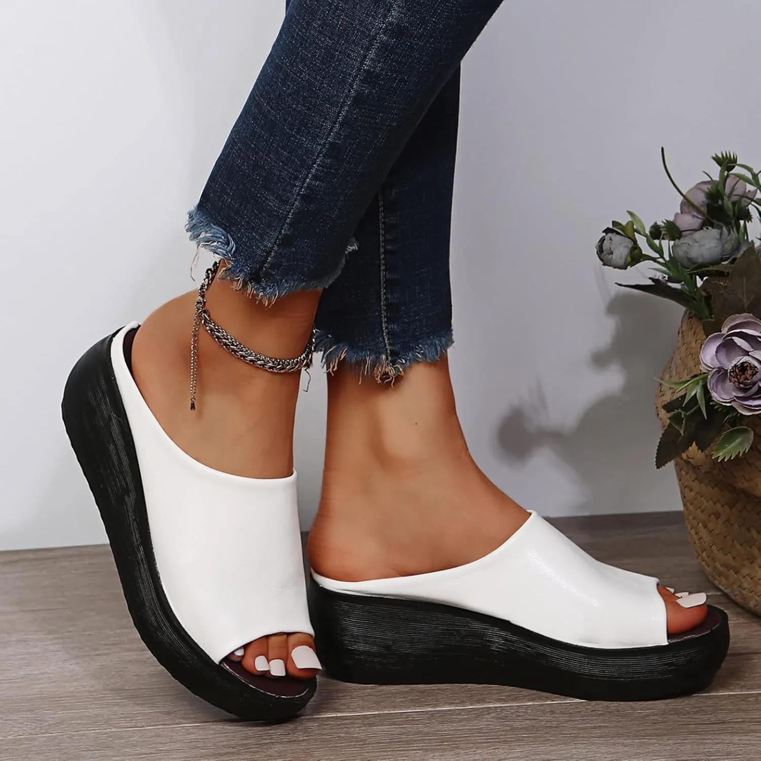 AMDBEL Slipper Sandals for Women Wedges Slides Sandals Dressy Platform Summer Comfortable Casual Slip On Shoes Beach Sandals