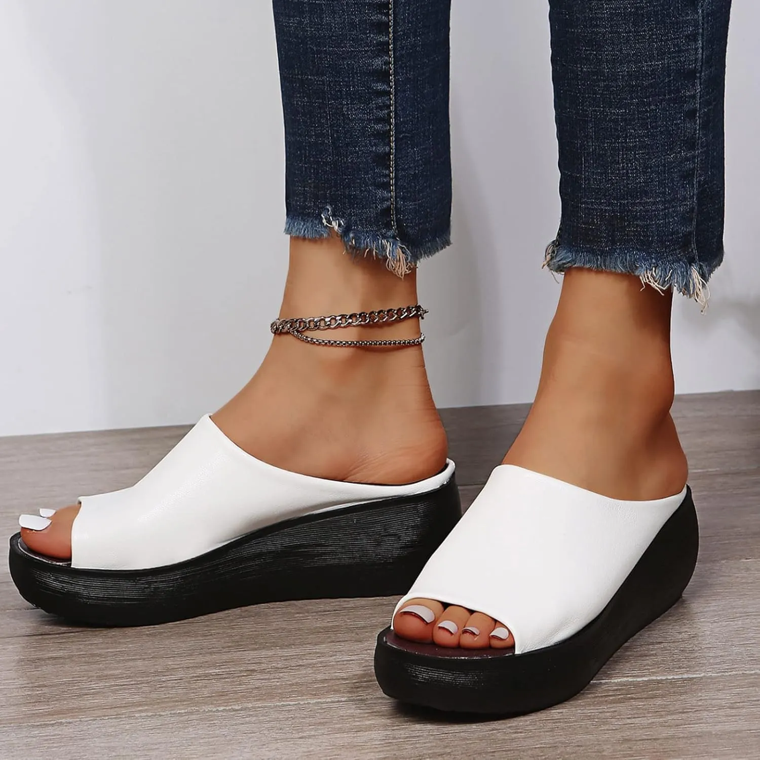 AMDBEL Slipper Sandals for Women Wedges Slides Sandals Dressy Platform Summer Comfortable Casual Slip On Shoes Beach Sandals