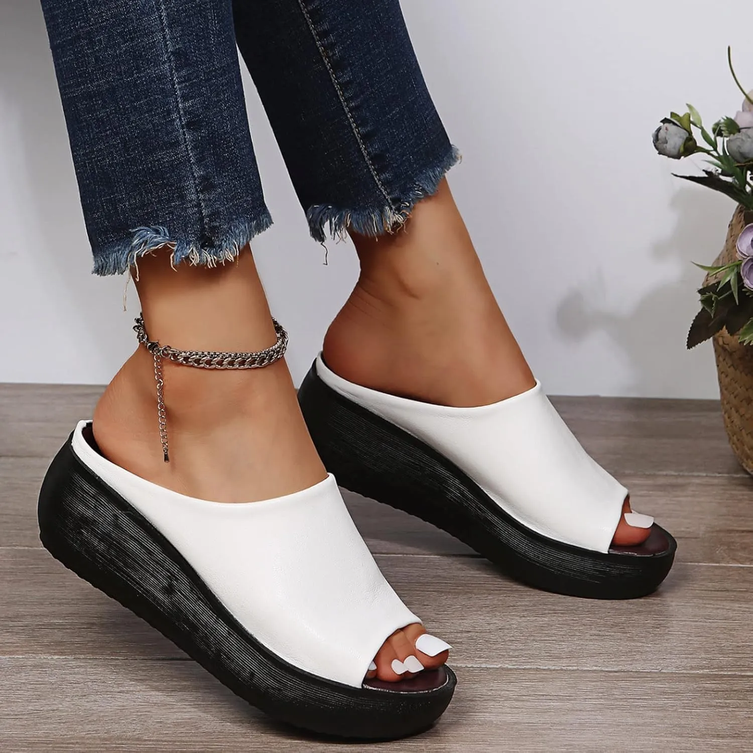 AMDBEL Slipper Sandals for Women Wedges Slides Sandals Dressy Platform Summer Comfortable Casual Slip On Shoes Beach Sandals