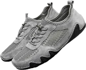 AngryMonkey Outdoor Mesh Trail Shoes for Hiking & Walking Men's Summer Breathable Italian Handmade Slip On Soft Suede Walking Flat Loafers