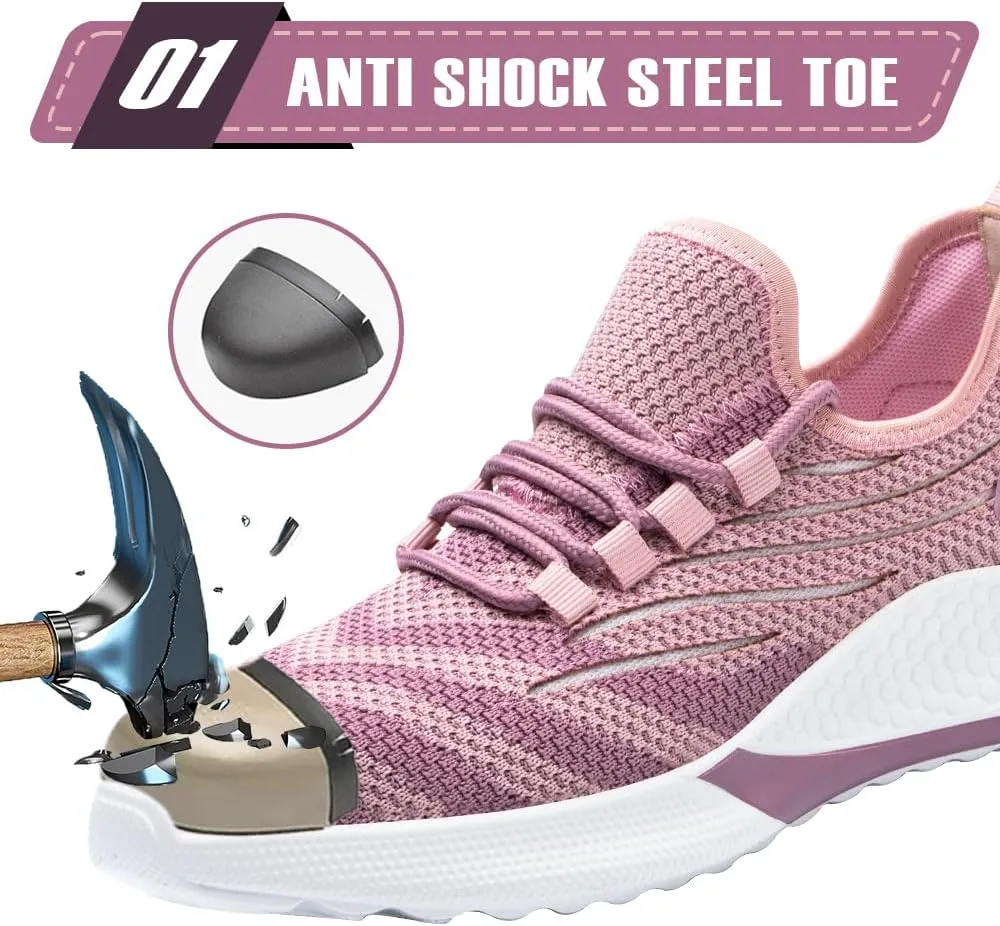 Asiman Steel Toe Shoes for Women Lightweight Breathable Safety Shoes for Men Construction Non Slip Composite Toe
