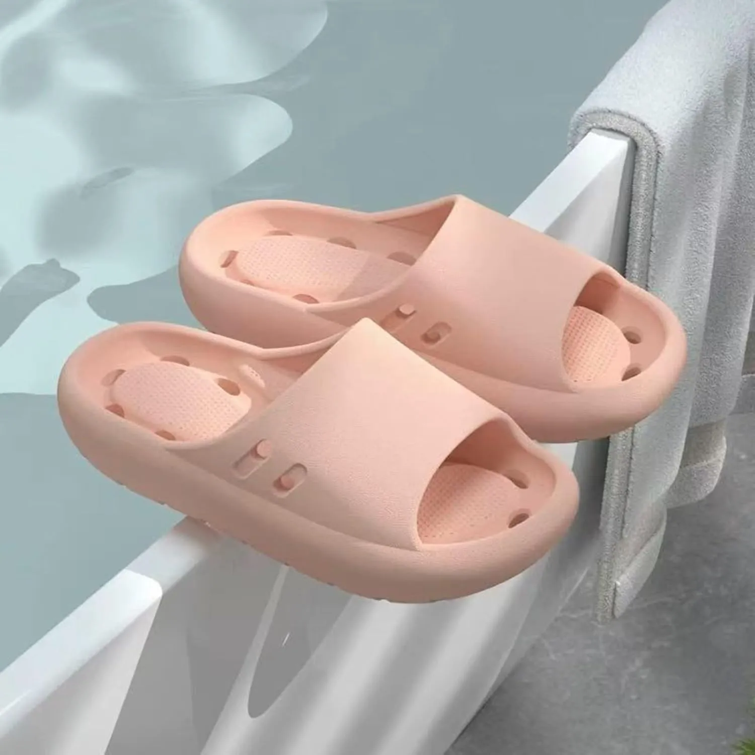 Bath Slippers Lightweight Beach Sandals Soft Sole Open Toe Non Slip Summer Bathroom Indoor House Slippers with Drain Holes