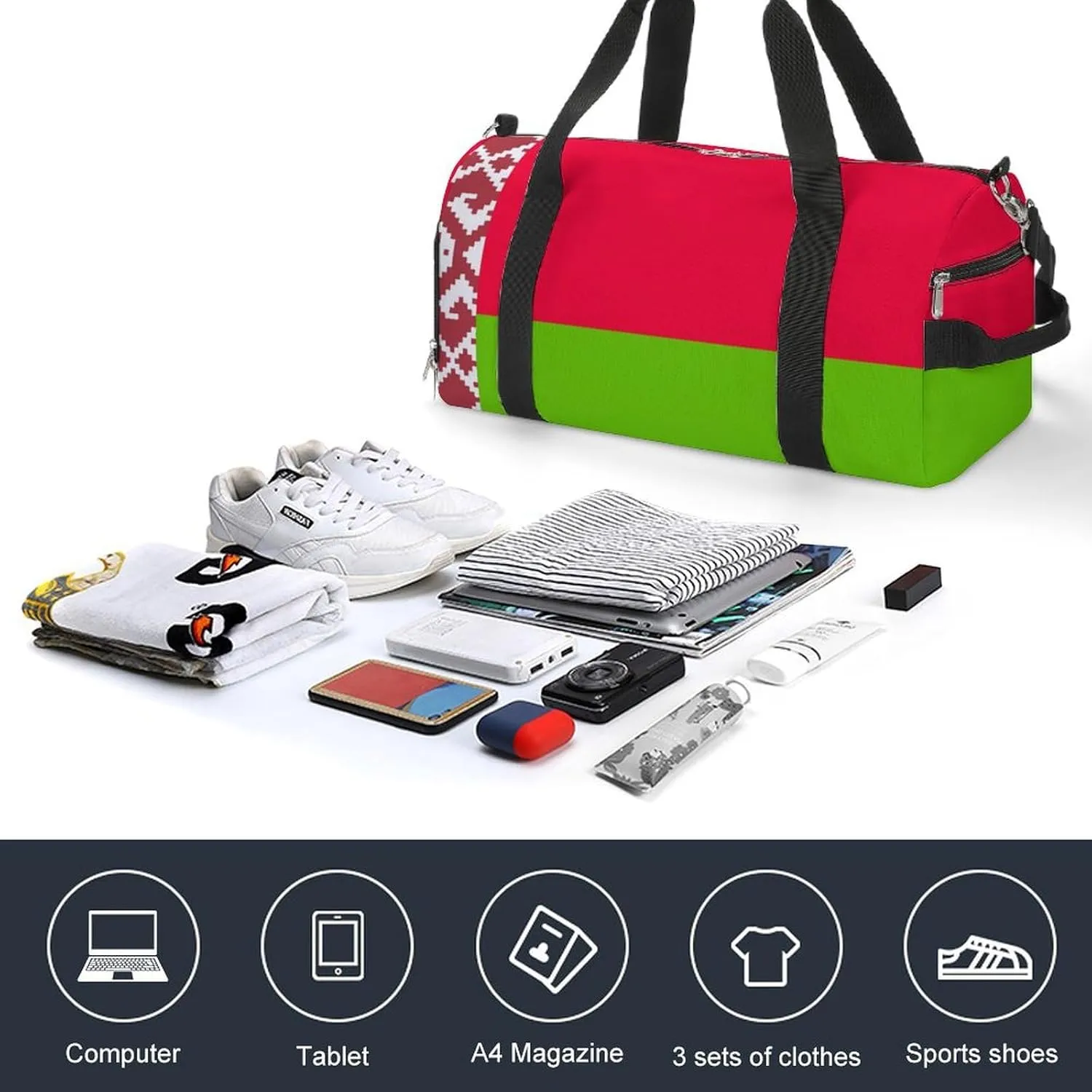Belarus Flag Gym Bag for Boys Girls with Shoe Compartment and Wet Pocket