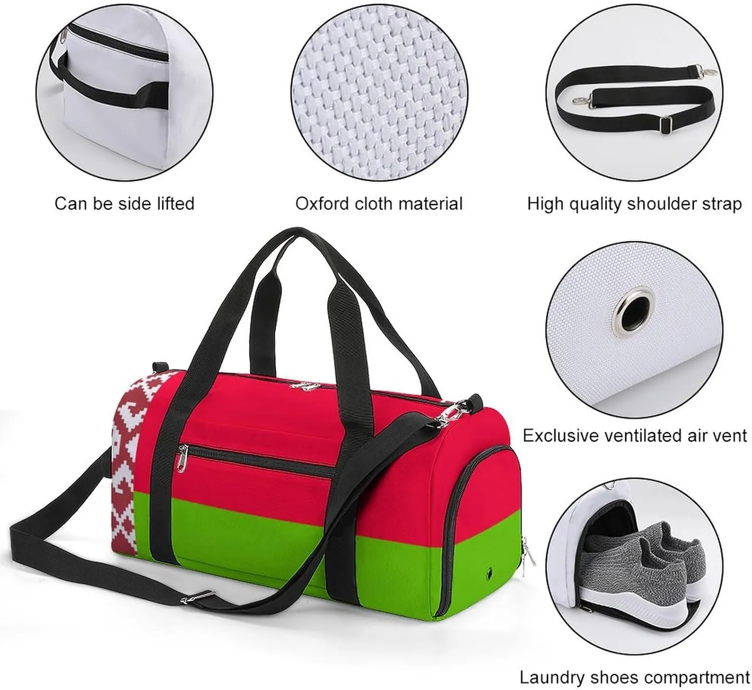Belarus Flag Gym Bag for Boys Girls with Shoe Compartment and Wet Pocket