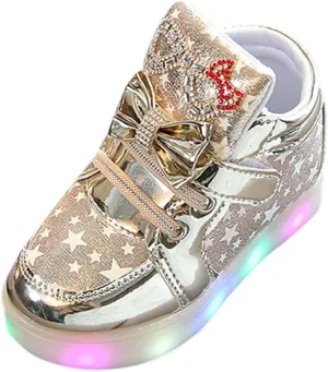 Black Shoes for Girls,Toddler Baby Fashion Sneakers Star Luminous Child Casual Colorful Sport Shoes 1-7 Years