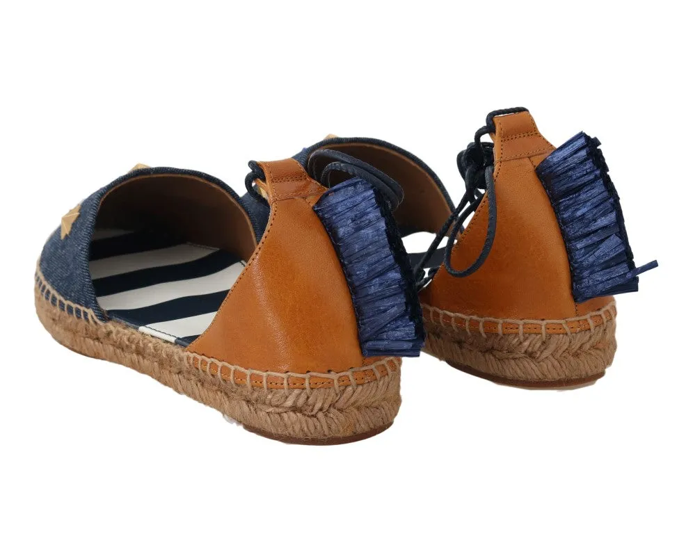 Blue Denim Leather Espadrilles Shoes