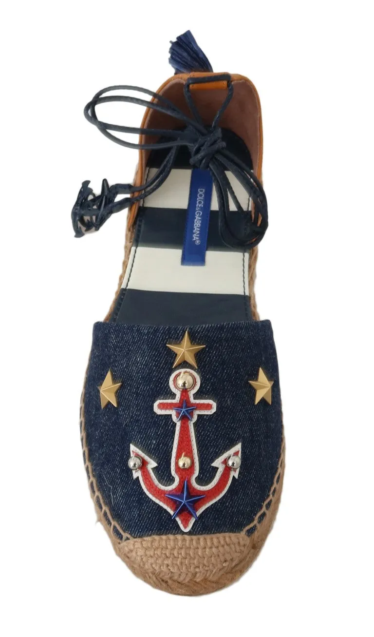 Blue Denim Leather Espadrilles Shoes