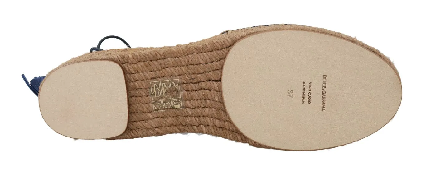 Blue Denim Leather Espadrilles Shoes