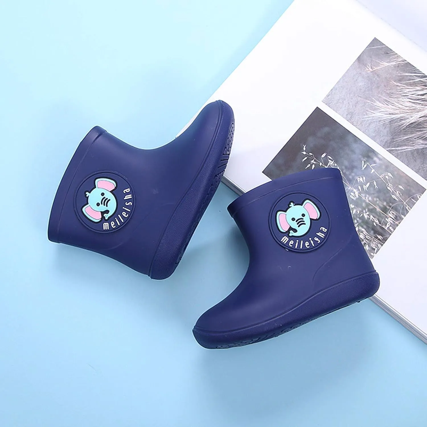 Boys Girls Rain Boots Toddler Kids Waterproof Boots Children Lightweight Rain Shoes with Handles Waterproof Boots