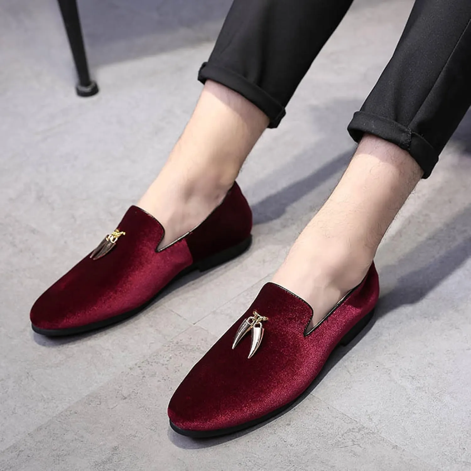 ByErz Men's Metallic Penny Slippers Flats Velvet Loafers Slip-On Casual Dress Shoes