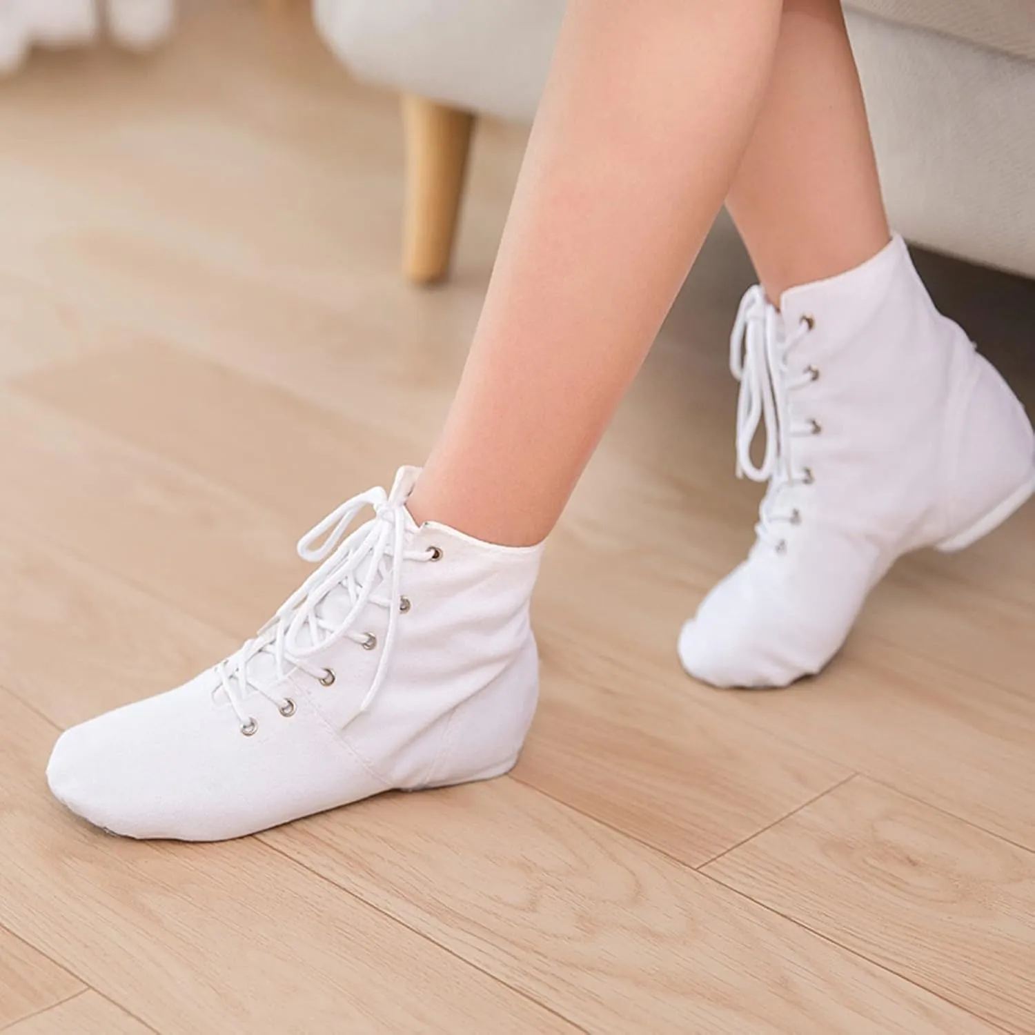 Canvas Jazz Dance Boots Ballet Dancing Sneakers for Boys Girls Kid Lace-up Practice Soft-Soled Ankle Boots