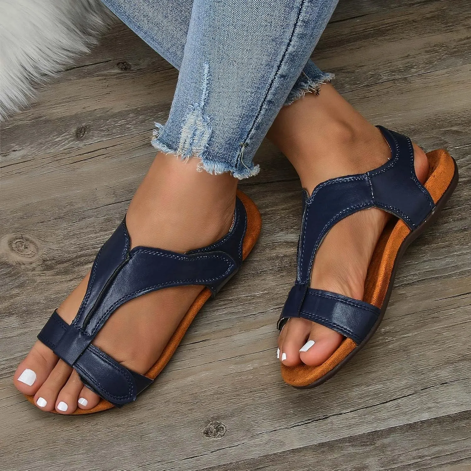 Cathalem Orthopedic Sandals for Women 2024 Comfy Orthotic Sandals Womens Arch Support Flat Sandals Flat Casual Beach Sandals