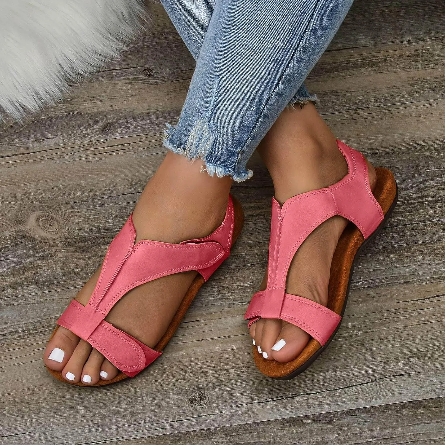 Cathalem Orthopedic Sandals for Women, 2024 Womens Arch Support Flat Sandals Flat Arch Massage Casual Beach Sandals