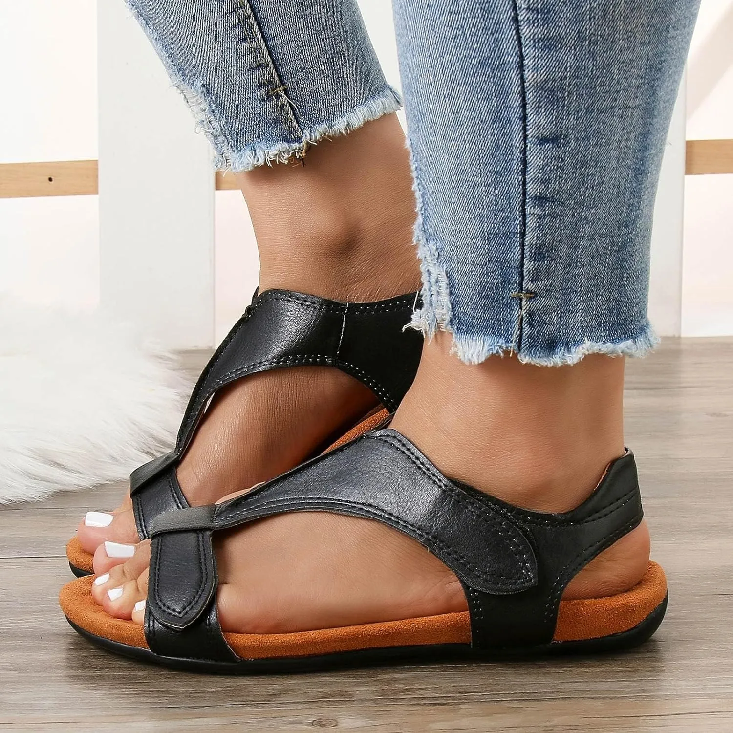 Cathalem Sandals for Women 2024 Arch Support Flat Sandals Comfy Orthotic Sandals Womens Flat Arch Casual Beach Sandals