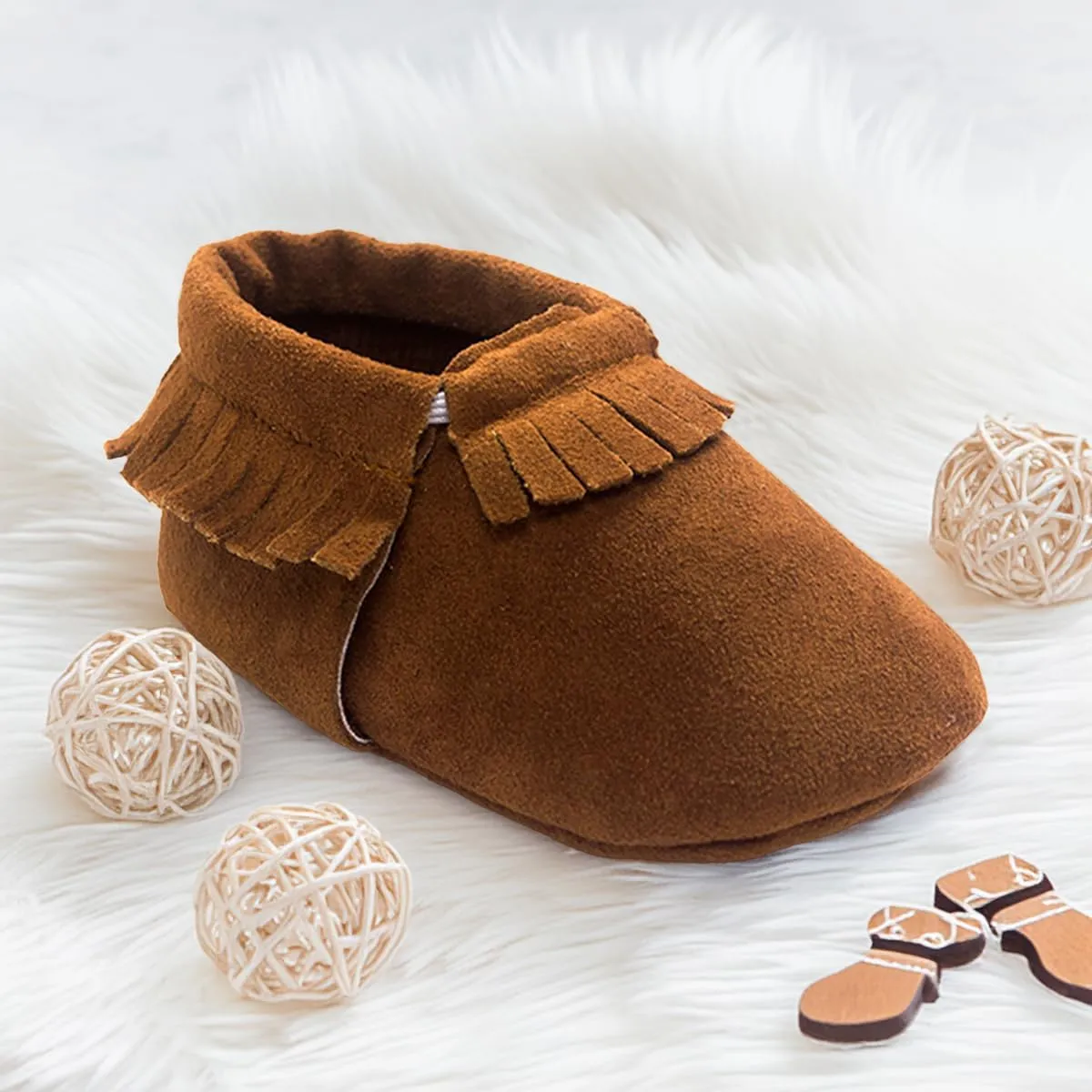 CENCIRILY Infant Baby Fringe Moccasin Slipper Boys Girls Tassel Suede Leather Toddler Sneakers Soft Sole First Walking Loafers Crib Shoes