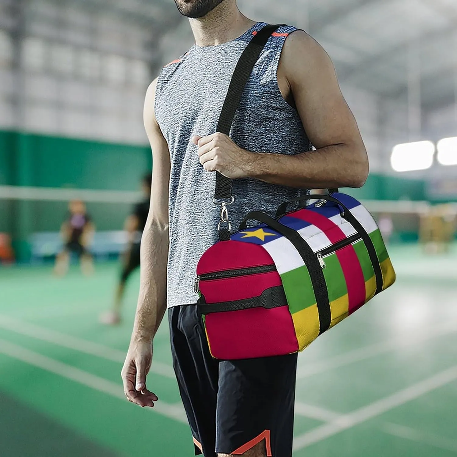 Central African Republic Flag Sports Gym Bag for Boys Girls with Shoe Compartment Weekender