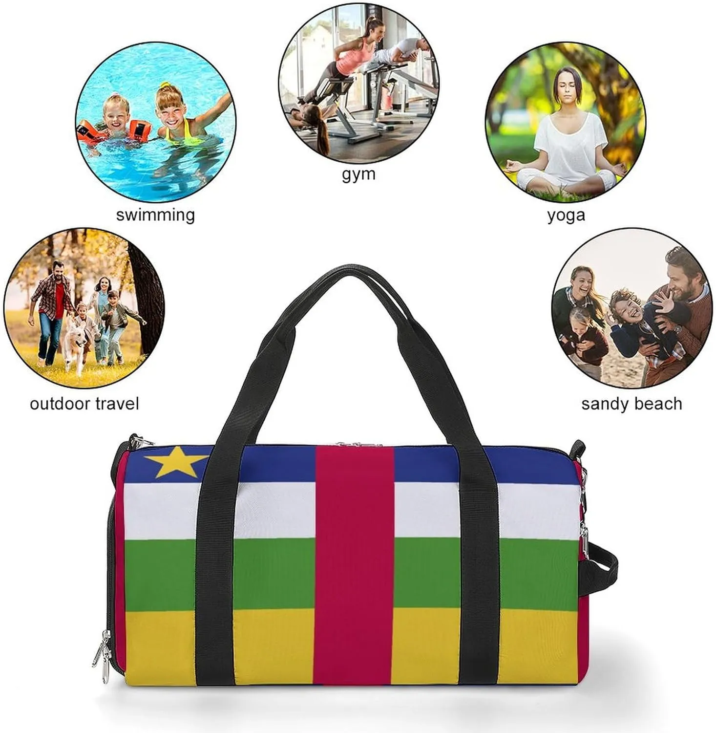 Central African Republic Flag Sports Gym Bag for Boys Girls with Shoe Compartment Weekender