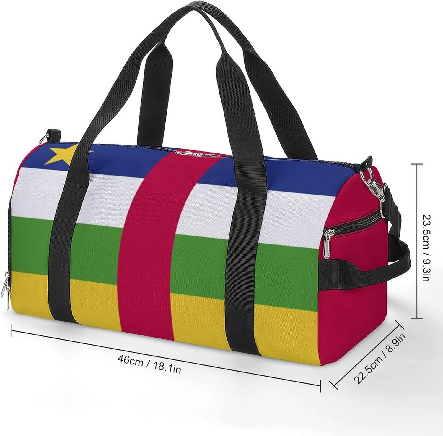 Central African Republic Flag Sports Gym Bag for Boys Girls with Shoe Compartment Weekender