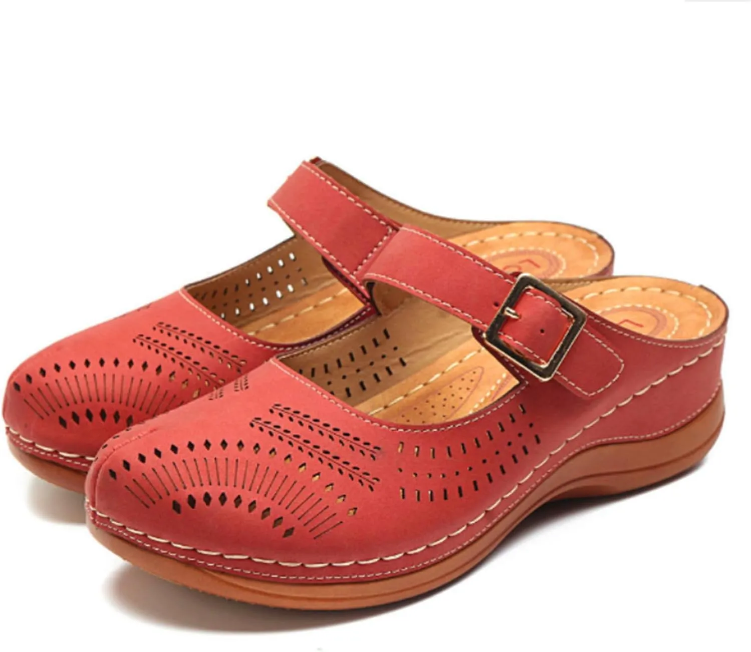 Clogs for Women Mules Shoes: Dressy Summer Closed Toe Arch Support Sandals Backless Low Wedge Slip on Shoes Casual Wedge with Adjustable Hook Loop 2025