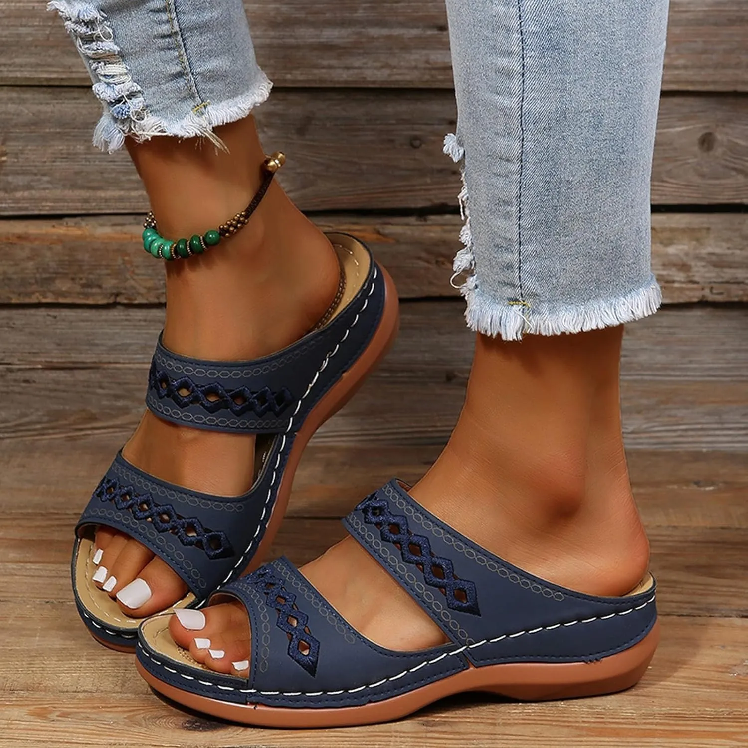 Comfortable Sandals for Women Dressy Summer Orthopedic Sandals With Arch Support Slip On Wedges Hollow Out Walking Sandal Boho Beach Sandal 2025 Flip Flops