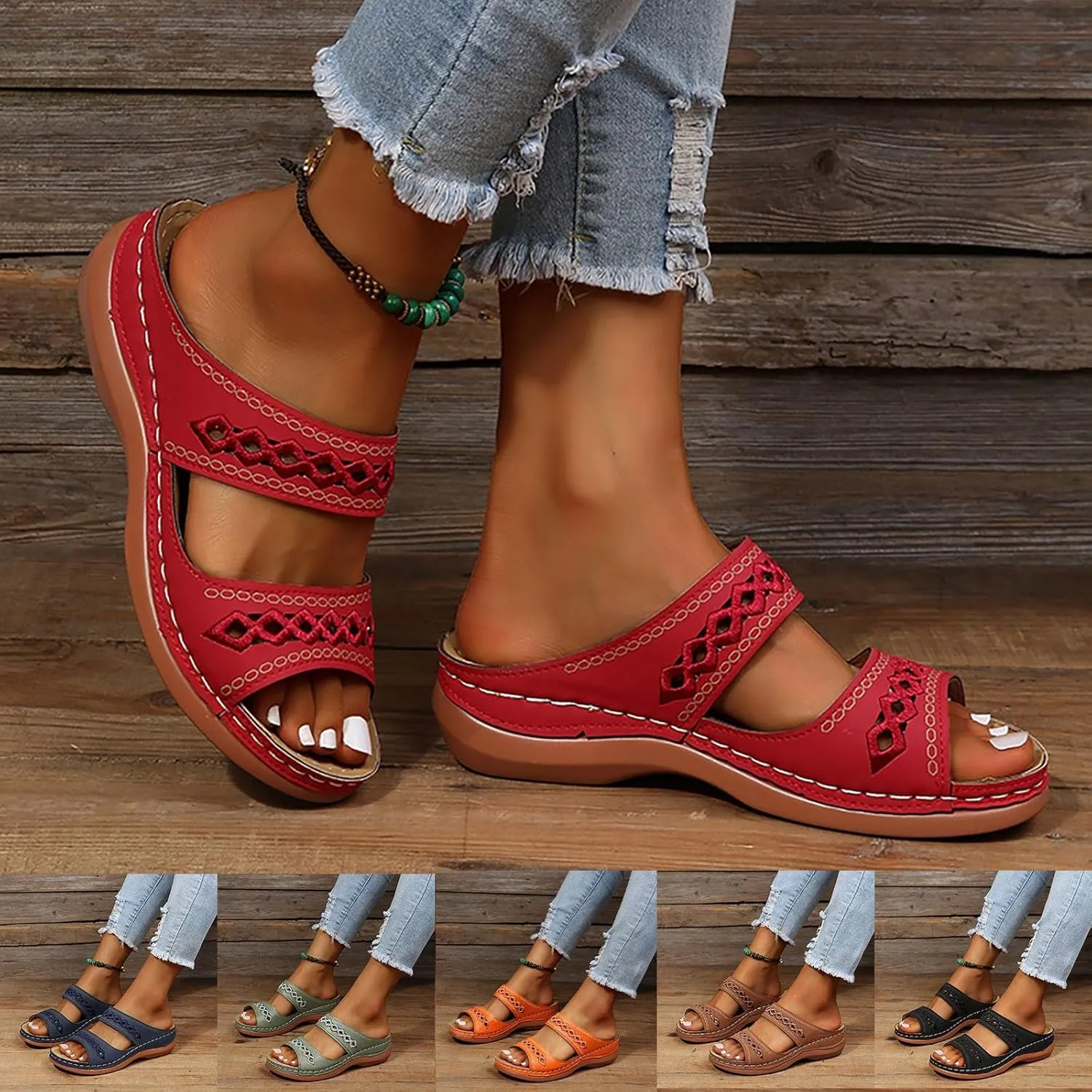 Comfortable Sandals for Women Dressy Summer Orthopedic Sandals With Arch Support Slip On Wedges Hollow Out Walking Sandal Boho Beach Sandal 2025 Flip Flops