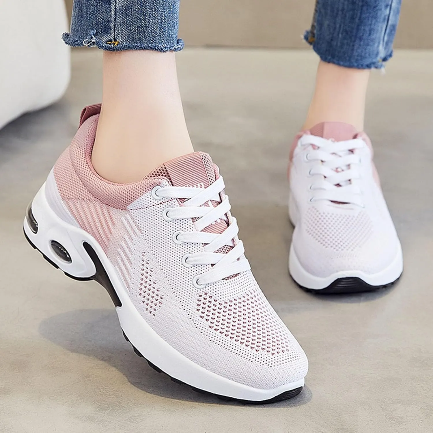 Comfortwear Shoes for Women Slip On Breathable Walking Shoes Lightweight Lace-up Tennis Sneakers Anti-Slip Fashion Sneakers