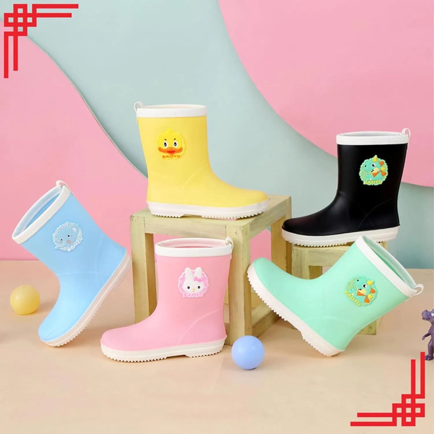 Creative Children Rain Boots Comfortable Wrapped Cartoon Removble Interior Design Children Rain Toddler Girl Dress Boots