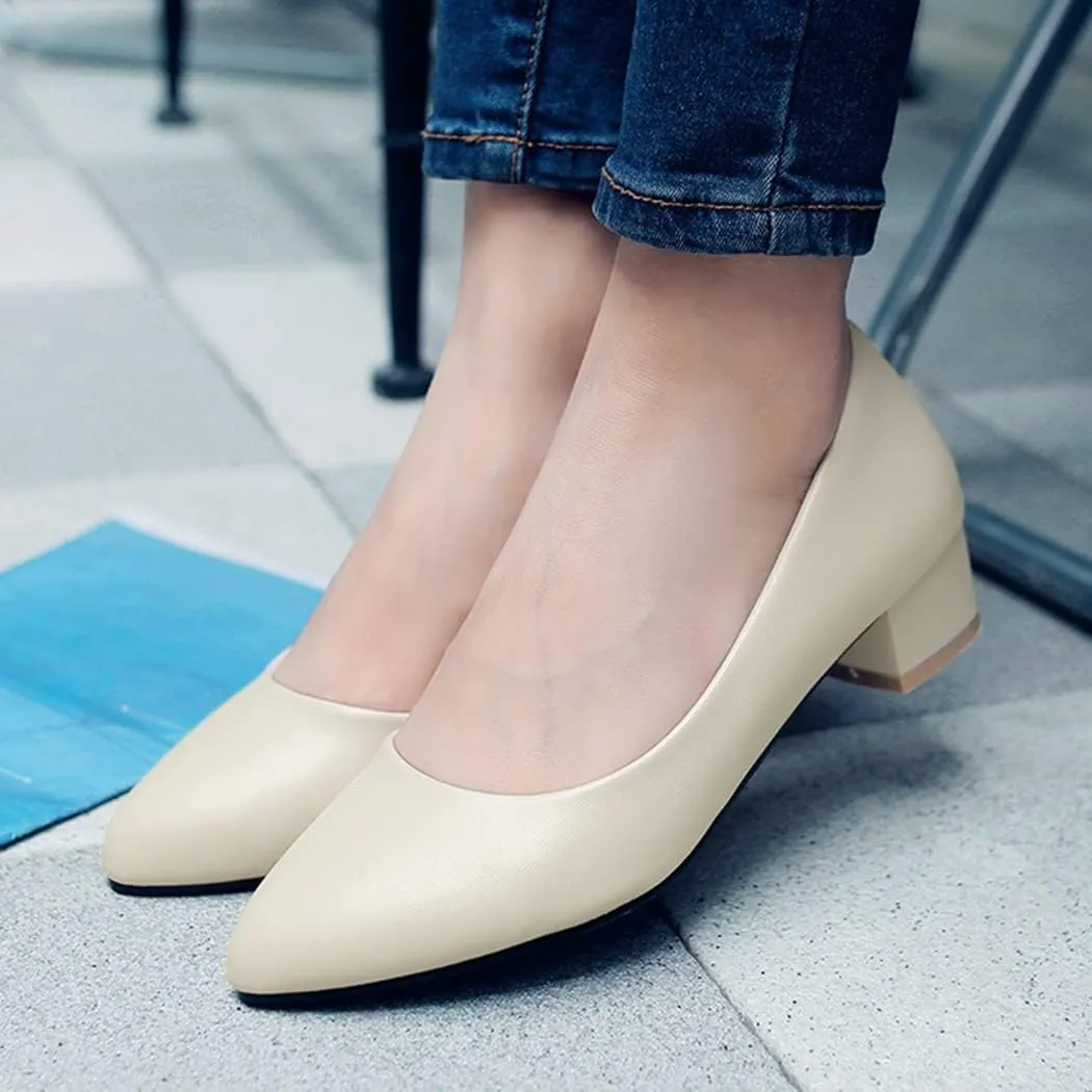 DEERBUNNY Women's Classic Block Heels Pumps Round Toe Slip On Low High Heel Work Office Shoes Formal Occasions Evening Party Dress Pump