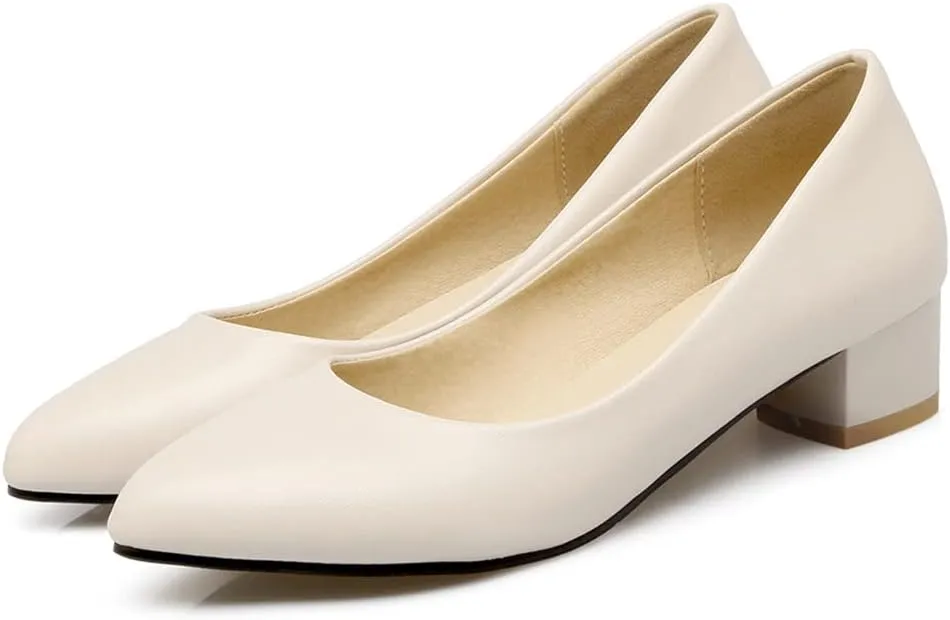 DEERBUNNY Women's Classic Block Heels Pumps Round Toe Slip On Low High Heel Work Office Shoes Formal Occasions Evening Party Dress Pump