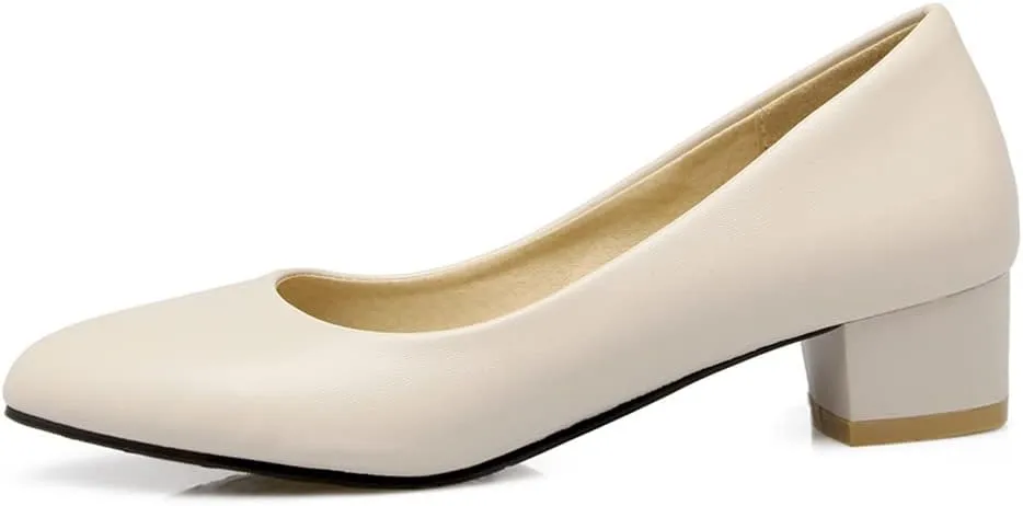 DEERBUNNY Women's Classic Block Heels Pumps Round Toe Slip On Low High Heel Work Office Shoes Formal Occasions Evening Party Dress Pump