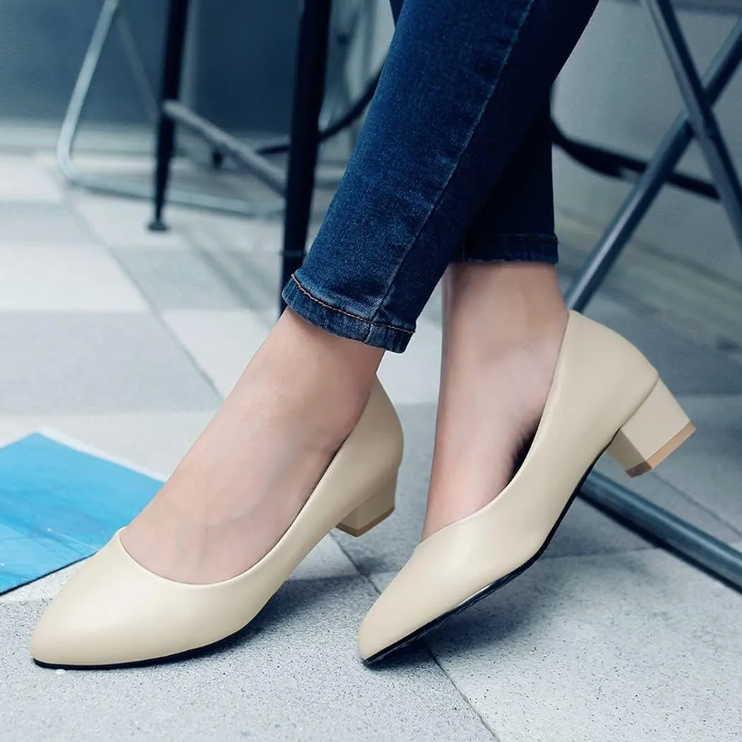 DEERBUNNY Women's Classic Block Heels Pumps Round Toe Slip On Low High Heel Work Office Shoes Formal Occasions Evening Party Dress Pump