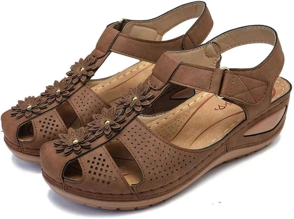 Eduavar Sandals Women Dressy Summer, Orthopedic Sandals for Women Comfortable Close Toe Sandals Cutout Wedge Sandals