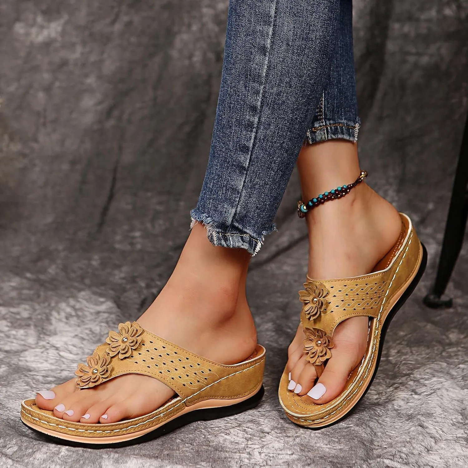 Eduavar Sandals Women Dressy Summer, Orthopedic Sandals for Women Summer Breathable Open Toe Flip Flops Causal Beach Sandals