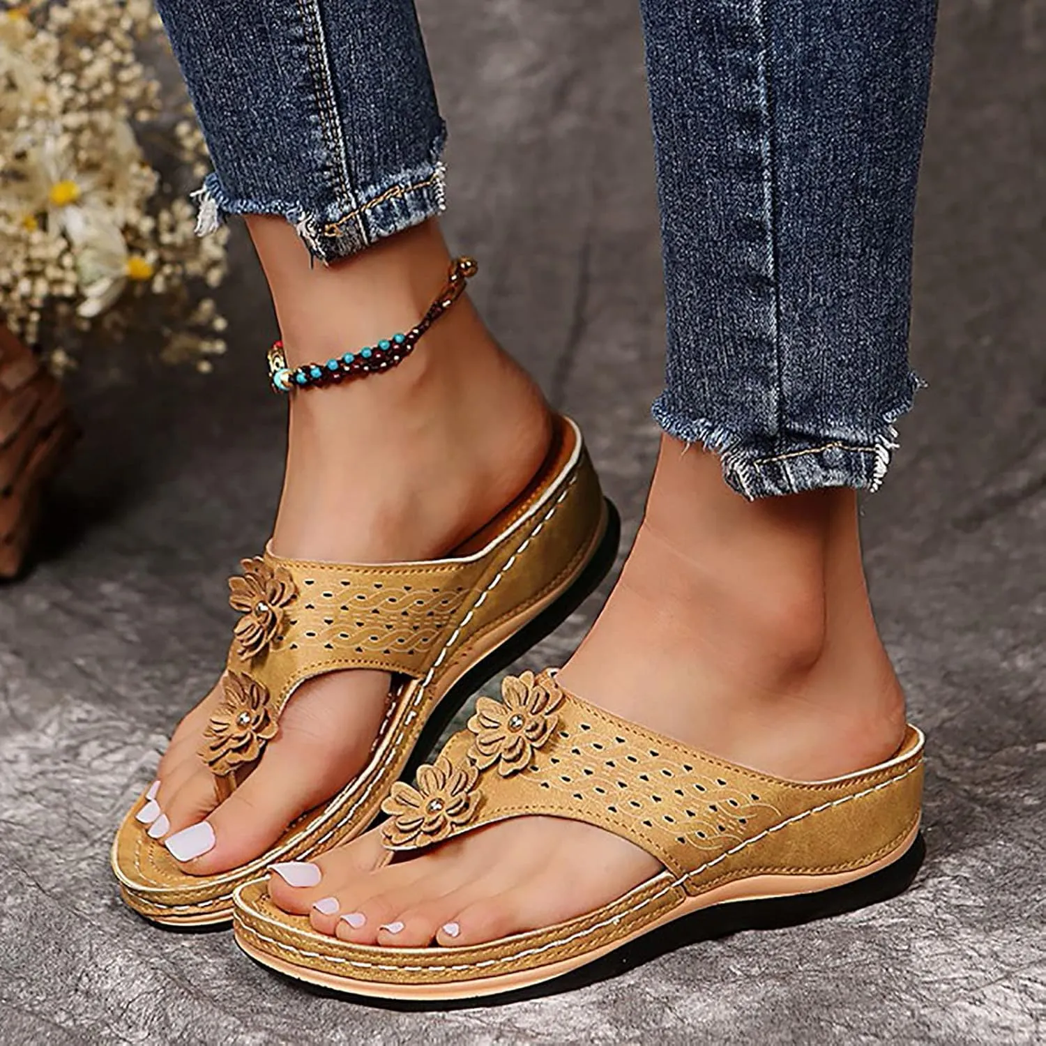 Eduavar Sandals Women Dressy Summer, Orthopedic Sandals for Women Summer Breathable Open Toe Flip Flops Causal Beach Sandals