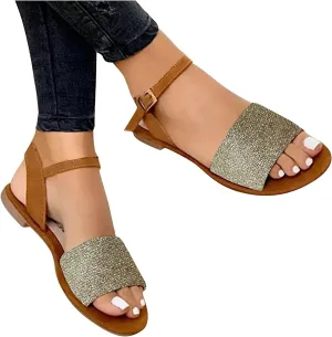 Eduavar Sandals Women, Women's Sandals Dressy Summer Sandals Size Large Buckle Open Toe Sandals Flat Shoes