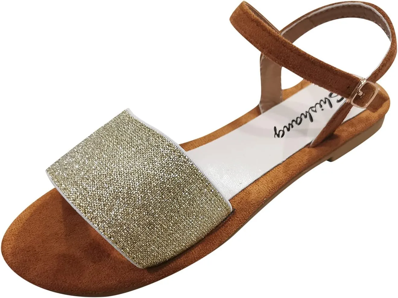 Eduavar Sandals Women, Women's Sandals Dressy Summer Sandals Size Large Buckle Open Toe Sandals Flat Shoes