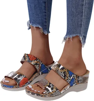 Eduavar Womens Sandals Comfortable, Sandals Women Floral Leopard Print Sandals Peep Toe Wedge Sandals Comfy Slip On Shoes
