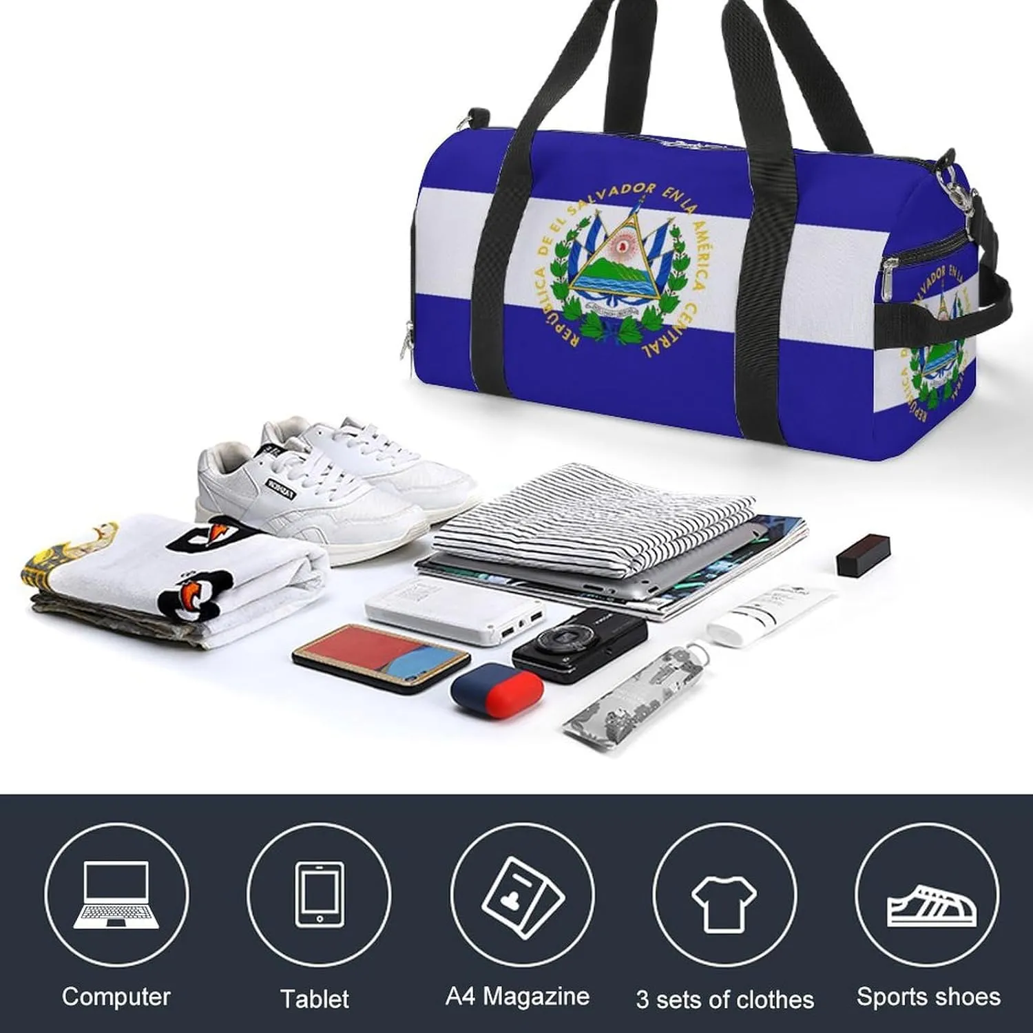 El Salvador Flag Travel Gym Bag for Boys Girls Shoe Compartment Waterproof