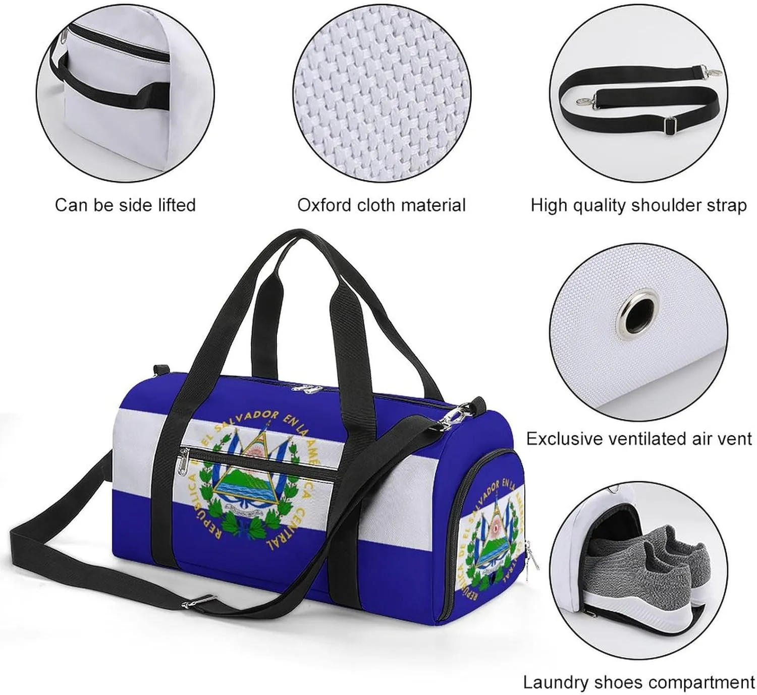 El Salvador Flag Travel Gym Bag for Boys Girls Shoe Compartment Waterproof
