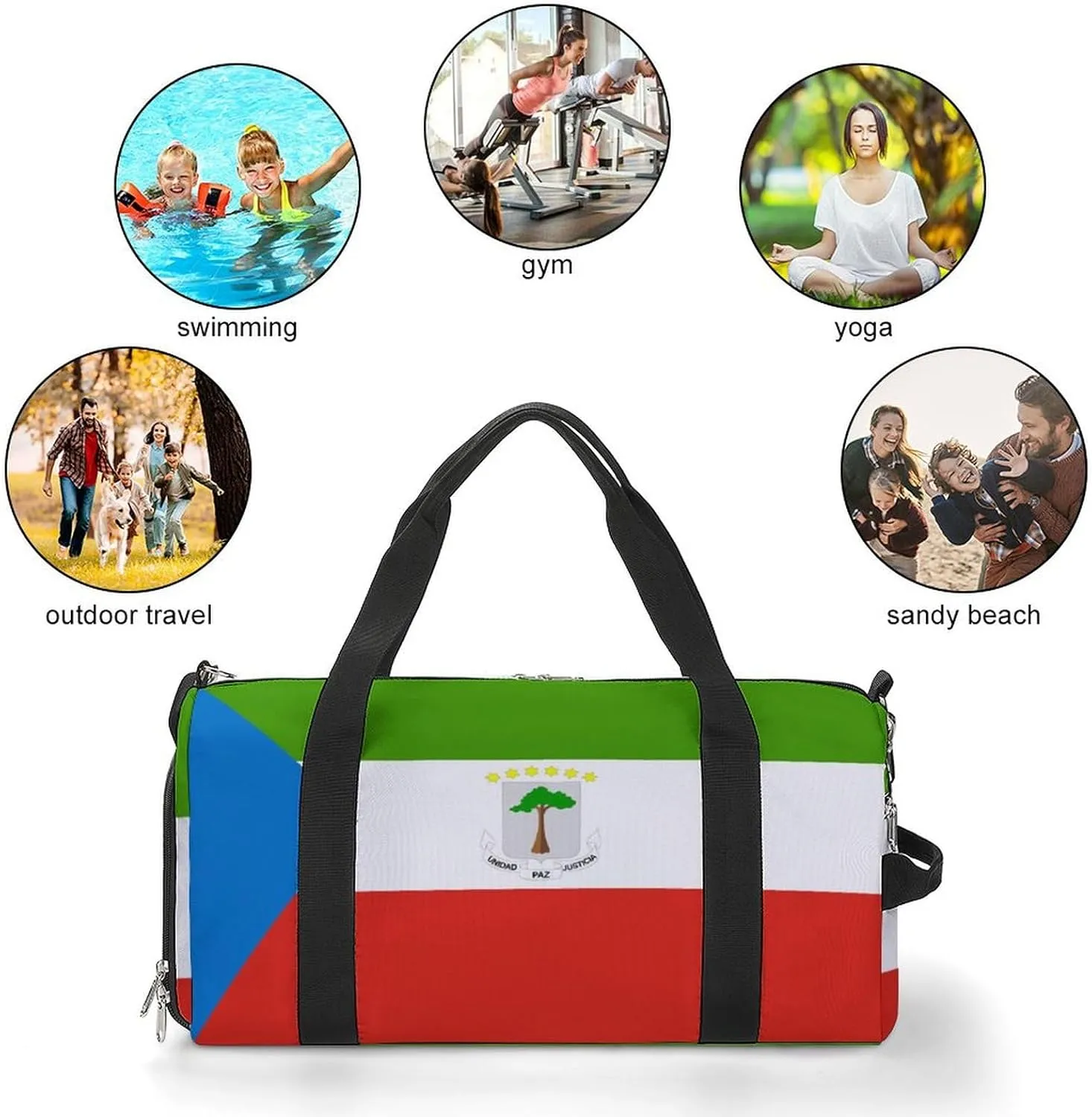 Equatorial Guinea Flag Gym Duffel for Boys Girls with Shoe Compartment Travel Weekender