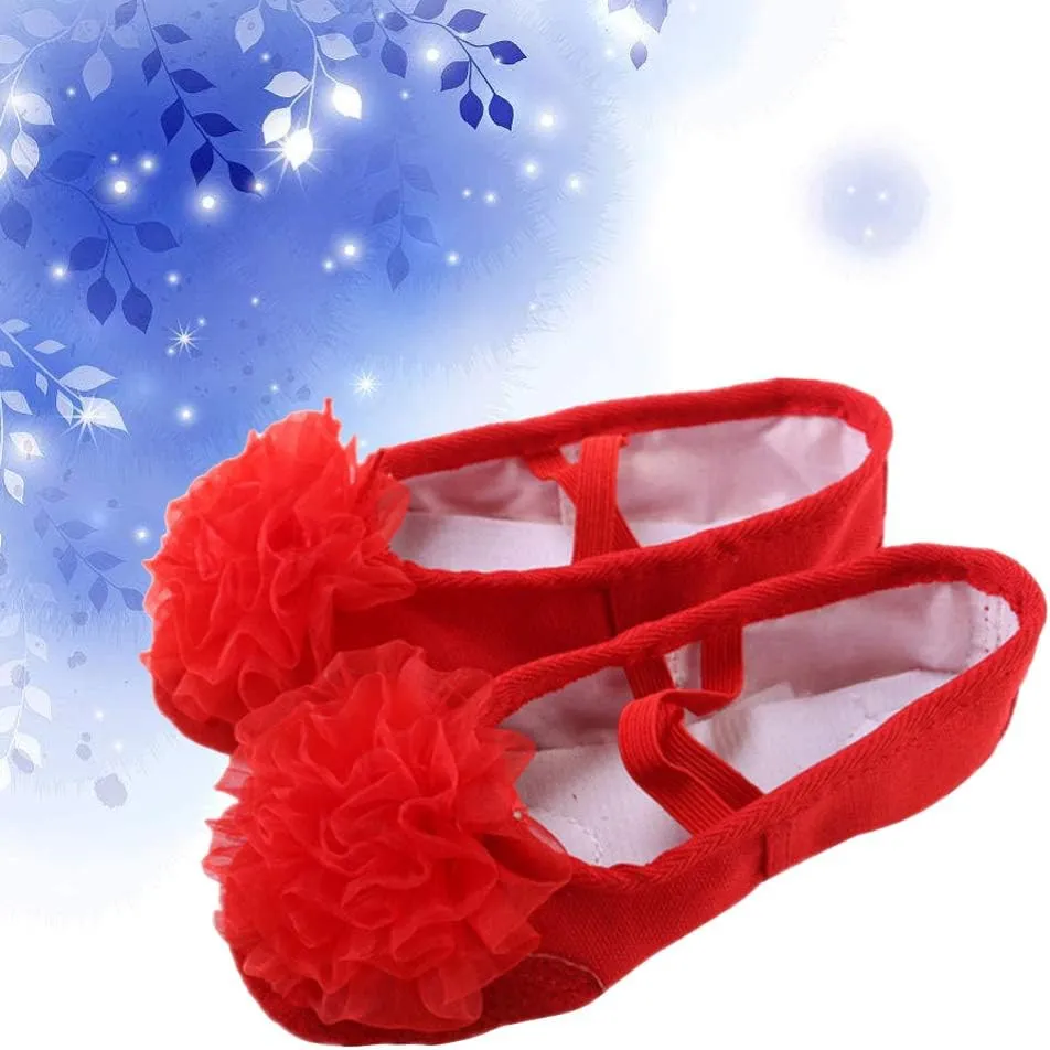 EXCEART 1 Pair Pocket Shoes Canvas Dance Pointe Shoes Slippers Girls Flat Shoes Ladies Flat Shoes Dance Shoes Flat Shoes Ladies Flats -Soled Shoes Red Non-Slip