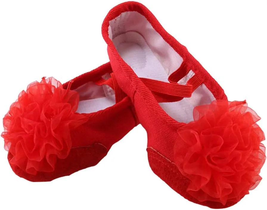 EXCEART 1 Pair Pocket Shoes Canvas Dance Pointe Shoes Slippers Girls Flat Shoes Ladies Flat Shoes Dance Shoes Flat Shoes Ladies Flats -Soled Shoes Red Non-Slip