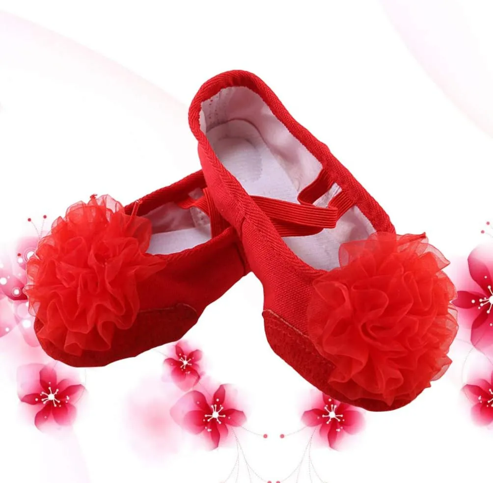 EXCEART 1 Pair Pocket Shoes Canvas Dance Pointe Shoes Slippers Girls Flat Shoes Ladies Flat Shoes Dance Shoes Flat Shoes Ladies Flats -Soled Shoes Red Non-Slip