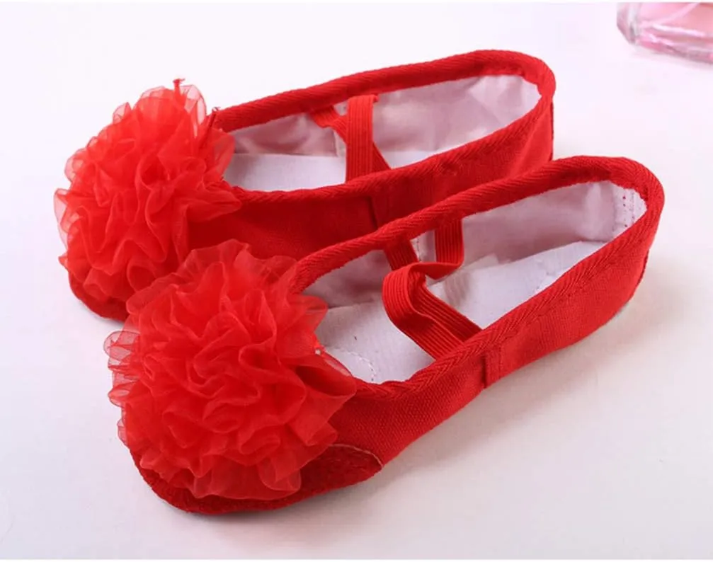 EXCEART 1 Pair Pocket Shoes Canvas Dance Pointe Shoes Slippers Girls Flat Shoes Ladies Flat Shoes Dance Shoes Flat Shoes Ladies Flats -Soled Shoes Red Non-Slip