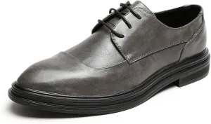 Fashion Patchwork Oxfords for Men 3-Eye Leisure Burnish Shoes Lace-up Almond Toe Vegan Leather Thick Sole Waxed Laces Block Heel Formal Men