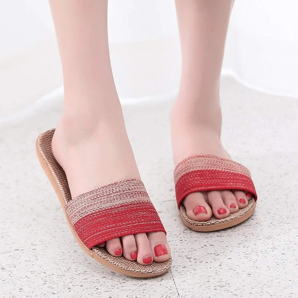 Fashion Unisex Linen Slippers Women Flip-Flops Sandals Shoes Beach Linen Cotton Slipper Breathable Shoes Home Women's