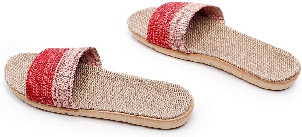 Fashion Unisex Linen Slippers Women Flip-Flops Sandals Shoes Beach Linen Cotton Slipper Breathable Shoes Home Women's