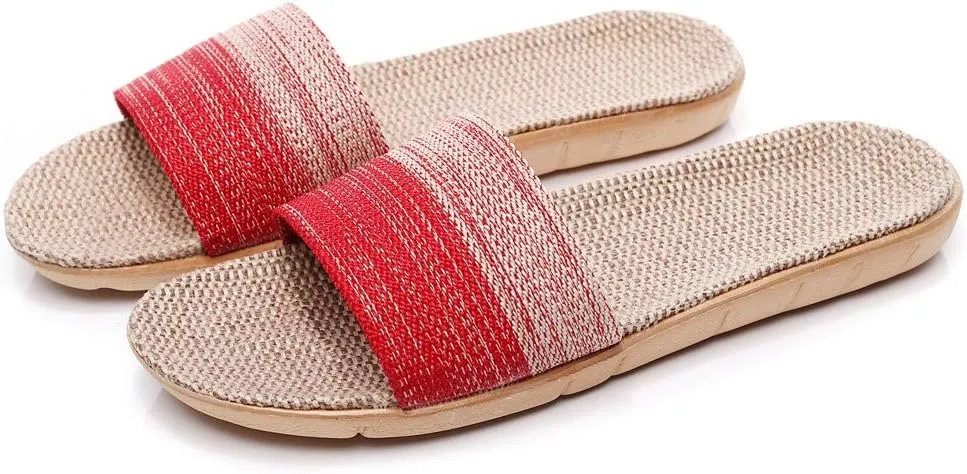 Fashion Unisex Linen Slippers Women Flip-Flops Sandals Shoes Beach Linen Cotton Slipper Breathable Shoes Home Women's