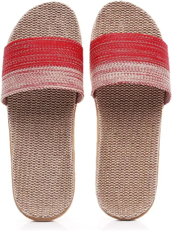 Fashion Unisex Linen Slippers Women Flip-Flops Sandals Shoes Beach Linen Cotton Slipper Breathable Shoes Home Women's